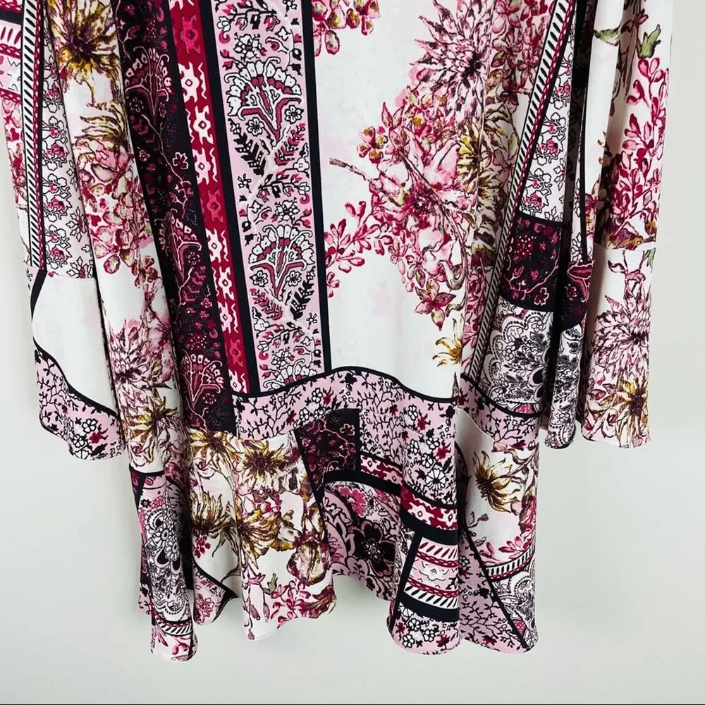 Eci cream pink floral boho stretchy ruffle dress XL
